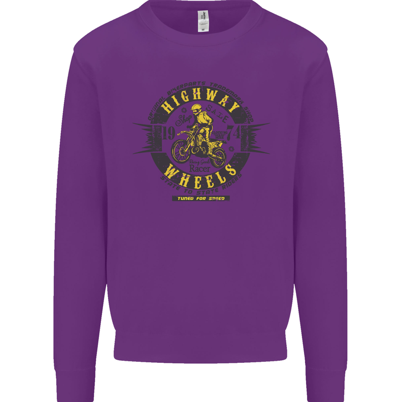 Highway Wheels Motocross Motorcycle Kids Sweatshirt Jumper Purple