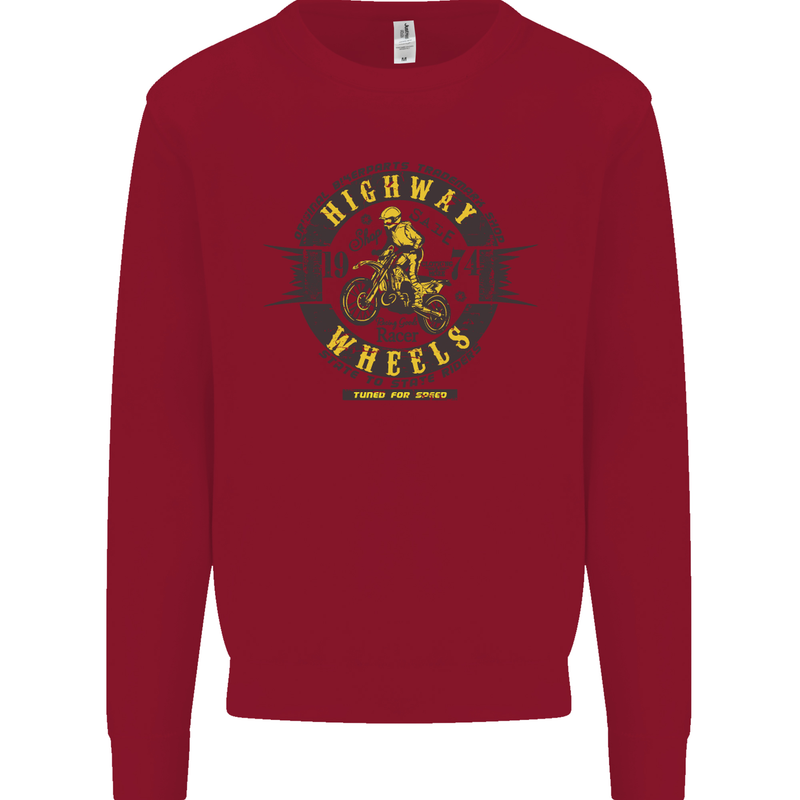 Highway Wheels Motocross Motorcycle Kids Sweatshirt Jumper Red