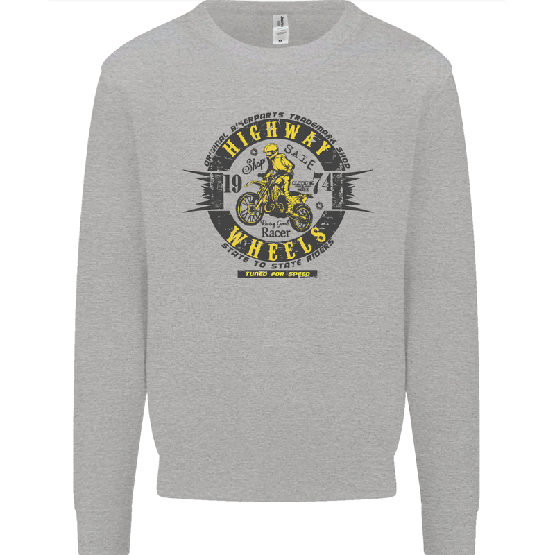 Highway Wheels Motocross Motorcycle Kids Sweatshirt Jumper Sports Grey
