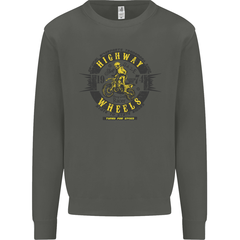 Highway Wheels Motocross Motorcycle Kids Sweatshirt Jumper Storm Grey