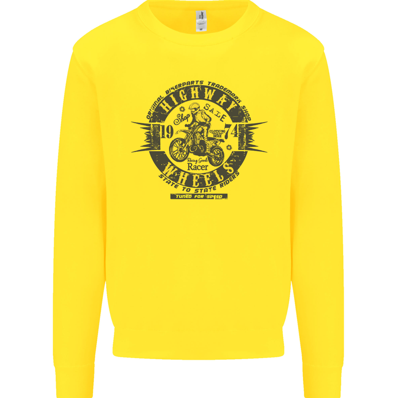 Highway Wheels Motocross Motorcycle Kids Sweatshirt Jumper Yellow