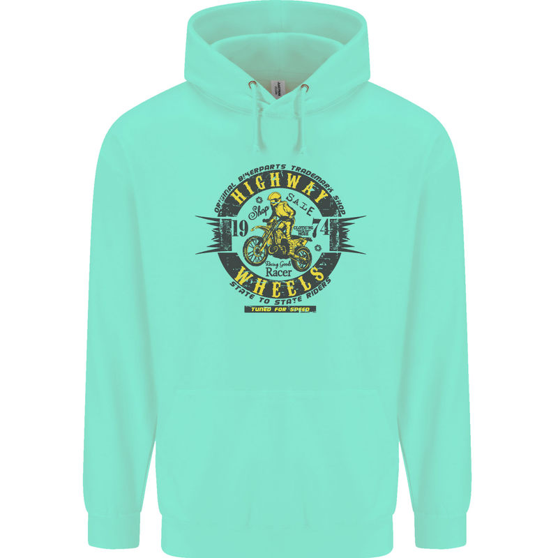 Highway Wheels Motocross Motorcycle Mens 80% Cotton Hoodie Peppermint