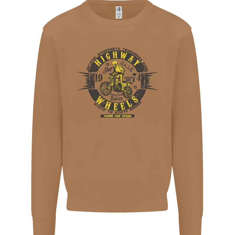 Highway Wheels Motocross Motorcycle Mens Sweatshirt Jumper Caramel Latte