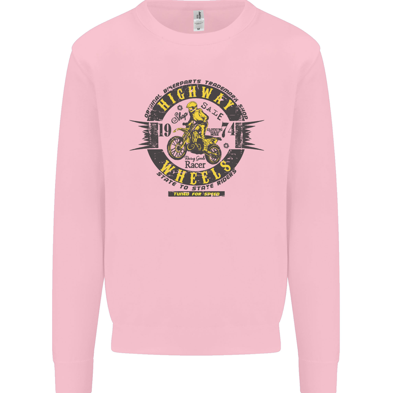 Highway Wheels Motocross Motorcycle Mens Sweatshirt Jumper Light Pink