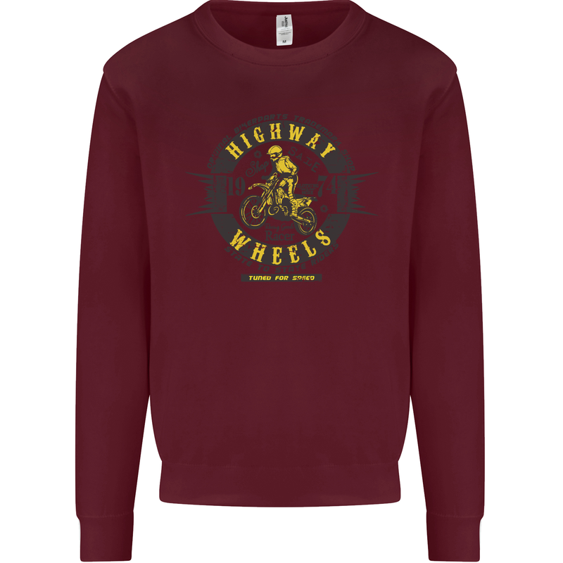 Highway Wheels Motocross Motorcycle Mens Sweatshirt Jumper Maroon