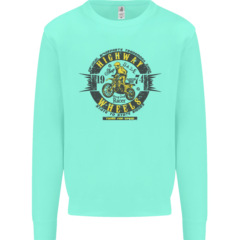 Highway Wheels Motocross Motorcycle Mens Sweatshirt Jumper Peppermint