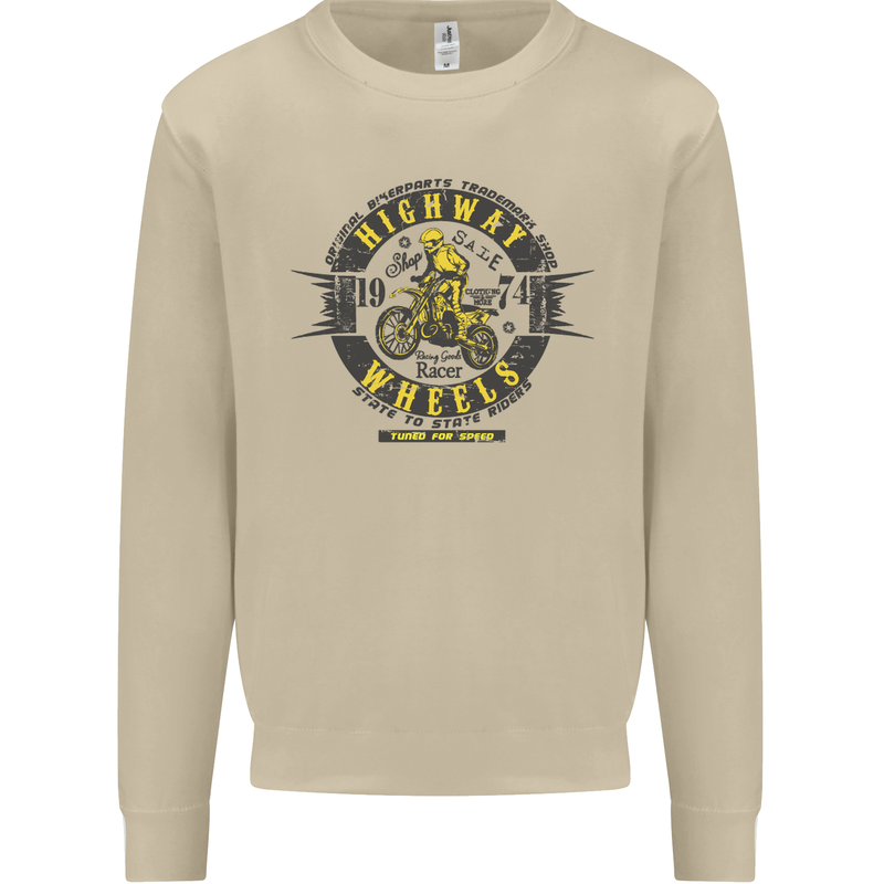 Highway Wheels Motocross Motorcycle Mens Sweatshirt Jumper Sand