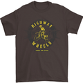 Highway Wheels Motocross Motorcycle Mens T-Shirt Cotton Gildan Dark Chocolate