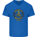 Highway Wheels Motocross Motorcycle Mens V-Neck Cotton T-Shirt Royal Blue