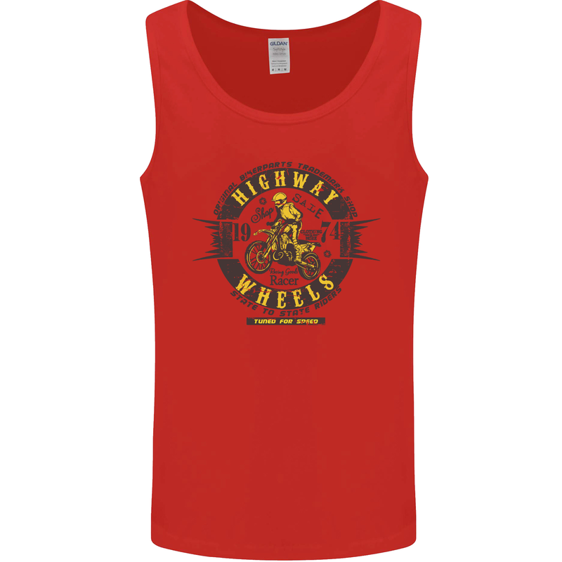 Highway Wheels Motocross Motorcycle Mens Vest Tank Top Red