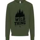 Hiking Wild Thing Camping Rambling Outdoors Kids Sweatshirt Jumper Forest Green