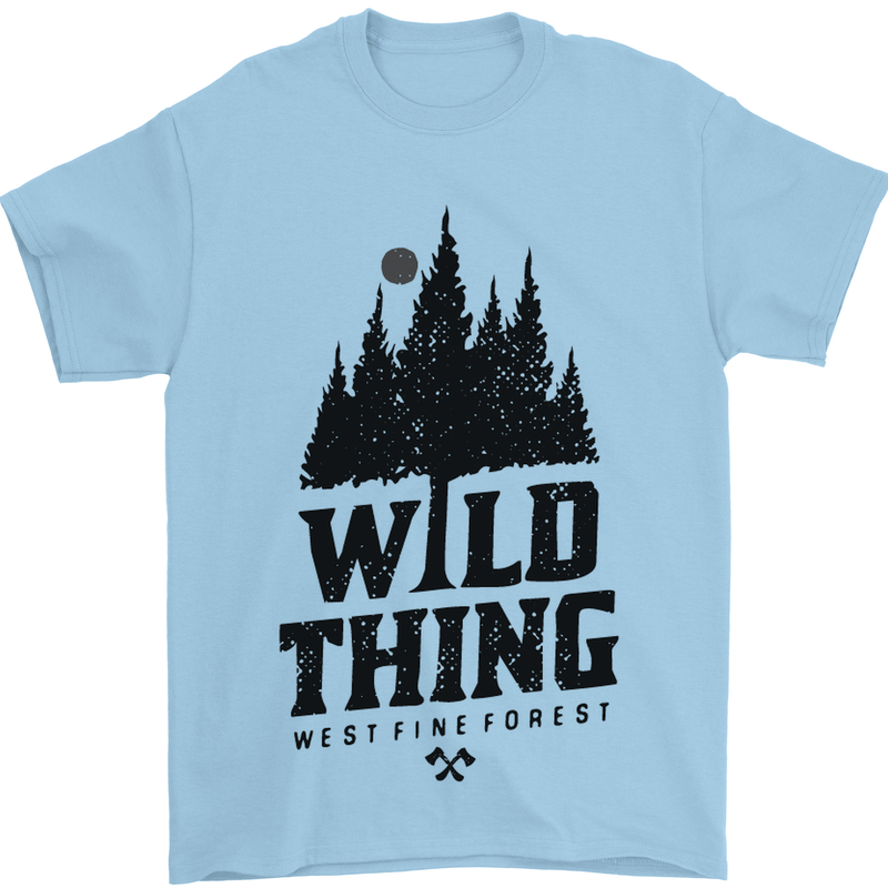 Hiking Wild Thing Camping Rambling Outdoors Mens T-Shirt Cotton Gildan Light Blue