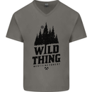 Hiking Wild Thing Camping Rambling Outdoors Mens V-Neck Cotton T-Shirt Charcoal