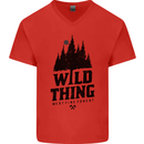 Hiking Wild Thing Camping Rambling Outdoors Mens V-Neck Cotton T-Shirt Red