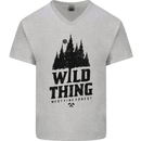Hiking Wild Thing Camping Rambling Outdoors Mens V-Neck Cotton T-Shirt Sports Grey