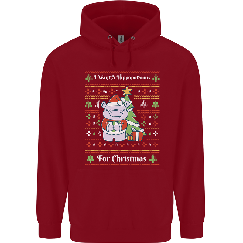 Hippo Christmas Funny Hippopotamus Childrens Kids Hoodie Red