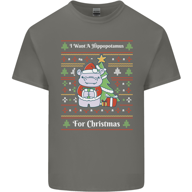 Hippo Christmas Funny Hippopotamus Kids T-Shirt Childrens Charcoal