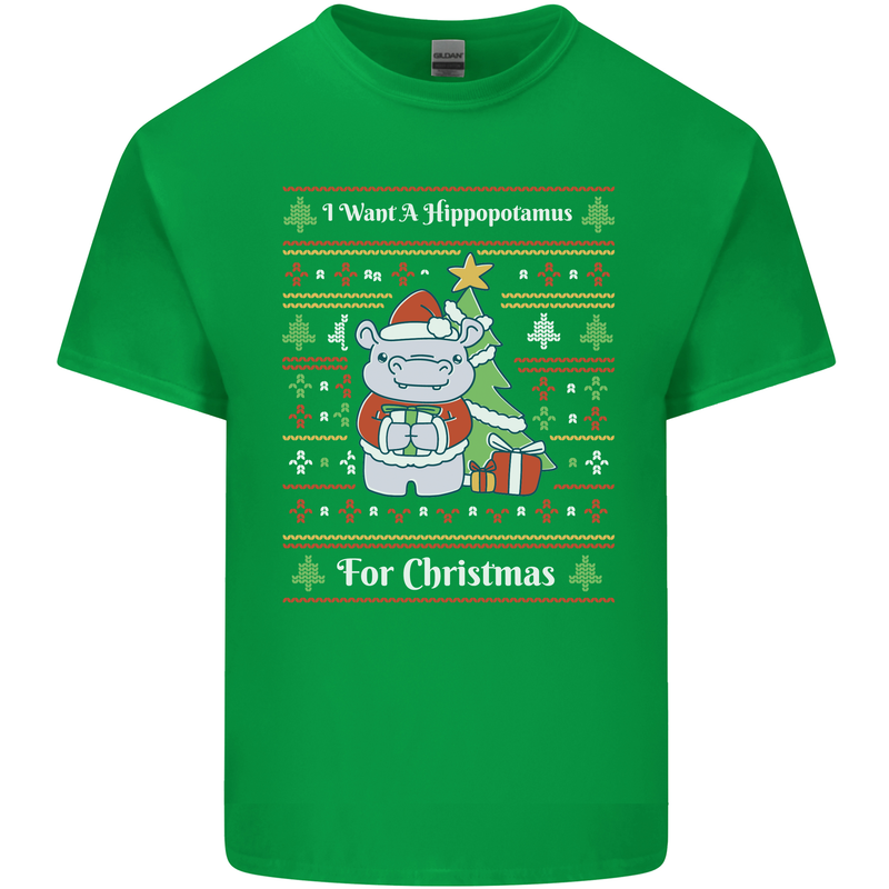 Hippo Christmas Funny Hippopotamus Kids T-Shirt Childrens Irish Green