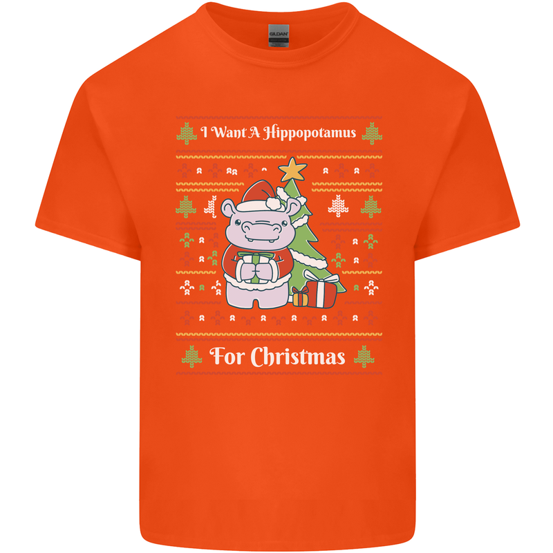 Hippo Christmas Funny Hippopotamus Kids T-Shirt Childrens Orange