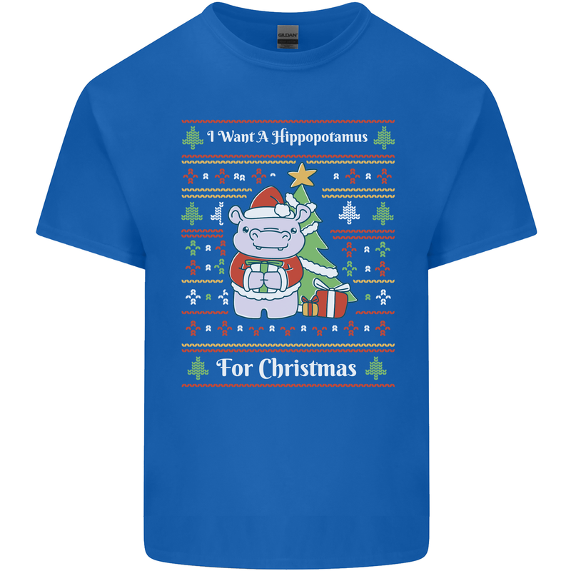 Hippo Christmas Funny Hippopotamus Kids T-Shirt Childrens Royal Blue