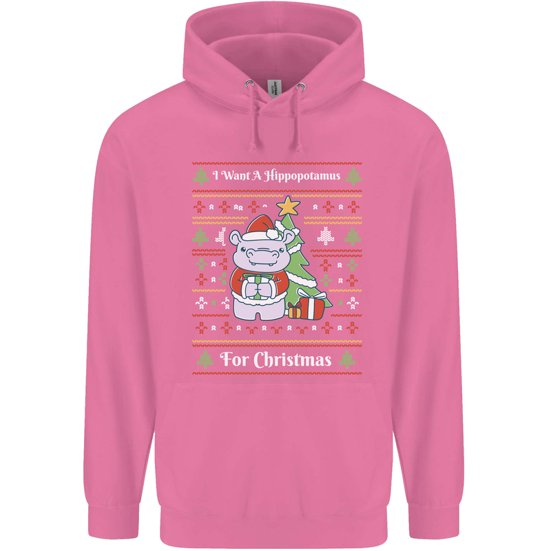 Hippo Christmas Funny Hippopotamus Mens 80% Cotton Hoodie Azelea