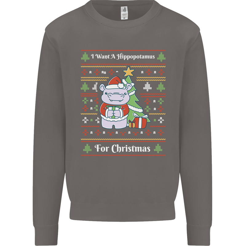 Hippo Christmas Funny Hippopotamus Mens Sweatshirt Jumper Charcoal
