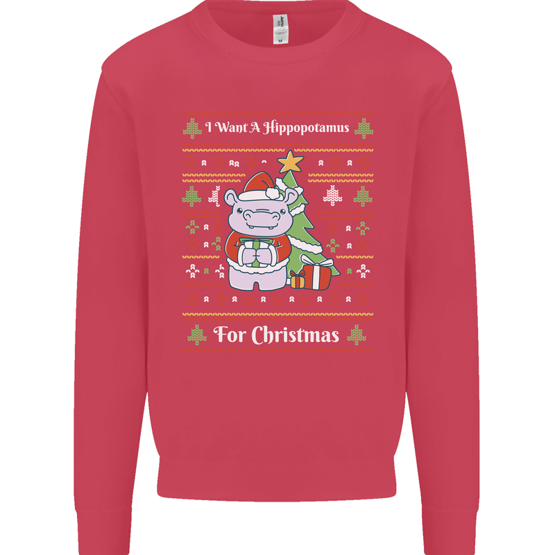 Hippo Christmas Funny Hippopotamus Mens Sweatshirt Jumper Heliconia