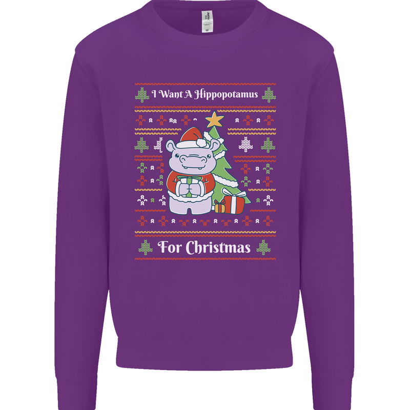 Hippo Christmas Funny Hippopotamus Mens Sweatshirt Jumper Purple