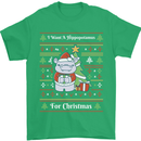 Hippo Christmas Funny Hippopotamus Mens T-Shirt 100% Cotton Irish Green