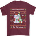 Hippo Christmas Funny Hippopotamus Mens T-Shirt 100% Cotton Maroon