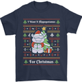 Hippo Christmas Funny Hippopotamus Mens T-Shirt 100% Cotton Navy Blue