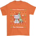 Hippo Christmas Funny Hippopotamus Mens T-Shirt 100% Cotton Orange