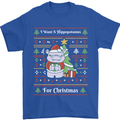 Hippo Christmas Funny Hippopotamus Mens T-Shirt 100% Cotton Royal Blue