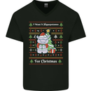 Hippo Christmas Funny Hippopotamus Mens V-Neck Cotton T-Shirt Black