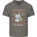 Hippo Christmas Funny Hippopotamus Mens V-Neck Cotton T-Shirt Charcoal