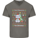 Hippo Christmas Funny Hippopotamus Mens V-Neck Cotton T-Shirt Charcoal