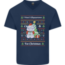 Hippo Christmas Funny Hippopotamus Mens V-Neck Cotton T-Shirt Navy Blue
