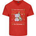 Hippo Christmas Funny Hippopotamus Mens V-Neck Cotton T-Shirt Red
