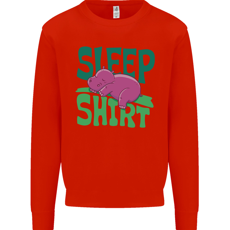 Hippo Sleep Shirt Sleeping Pajamas Kids Sweatshirt Jumper Bright Red