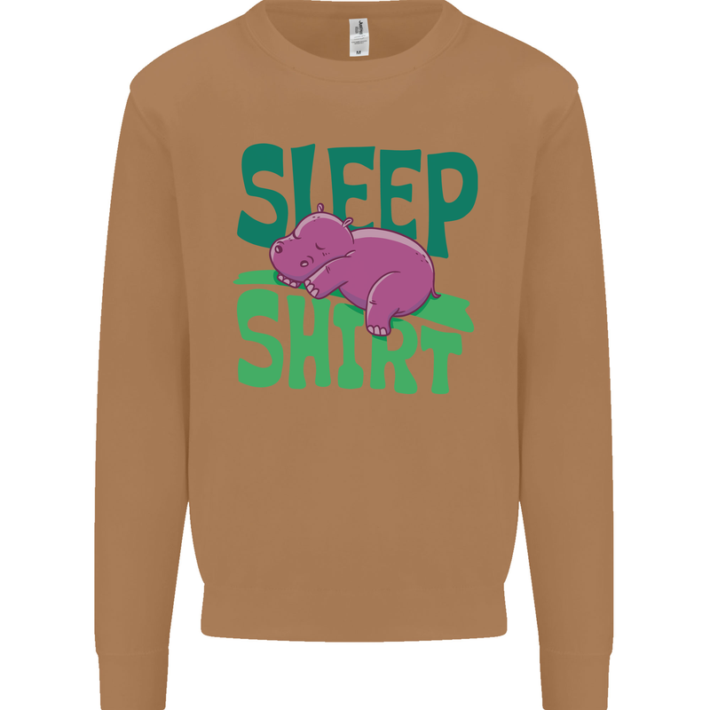 Hippo Sleep Shirt Sleeping Pajamas Mens Sweatshirt Jumper Caramel Latte