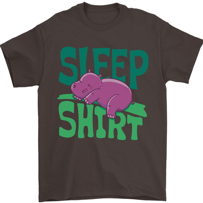 Hippo Sleep Shirt Sleeping Pajamas Mens T-Shirt Cotton Gildan Dark Chocolate