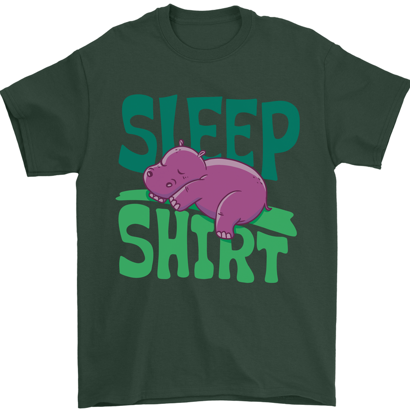 Hippo Sleep Shirt Sleeping Pajamas Mens T-Shirt Cotton Gildan Forest Green