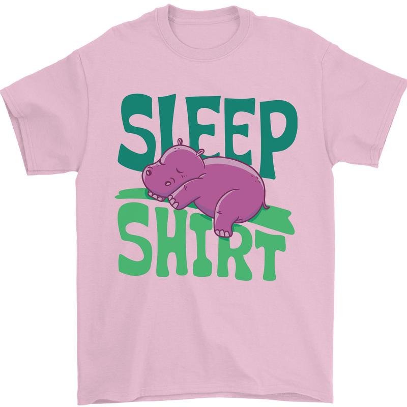 Hippo Sleep Shirt Sleeping Pajamas Mens T-Shirt Cotton Gildan Light Pink