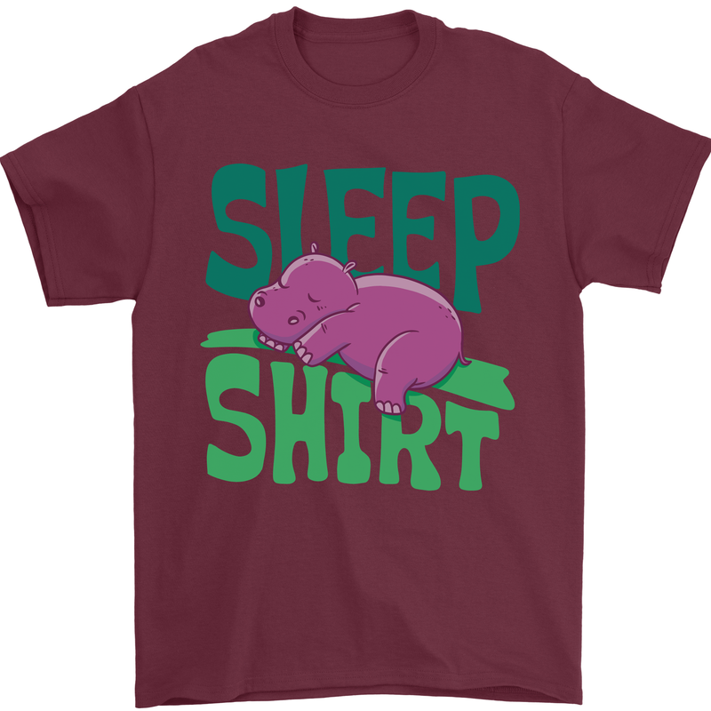 Hippo Sleep Shirt Sleeping Pajamas Mens T-Shirt Cotton Gildan Maroon