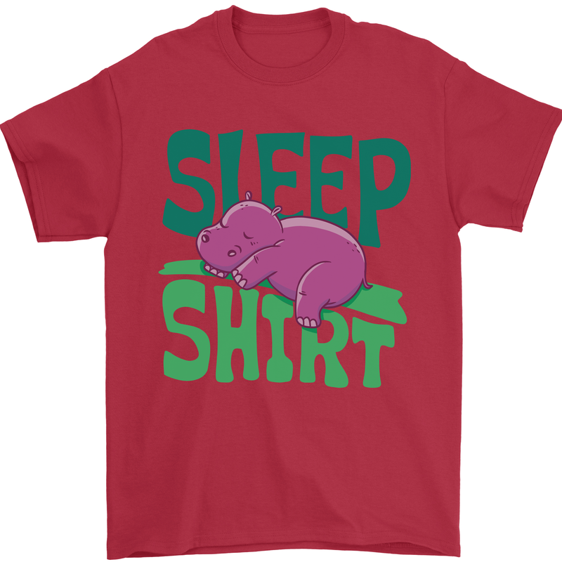 Hippo Sleep Shirt Sleeping Pajamas Mens T-Shirt Cotton Gildan Red