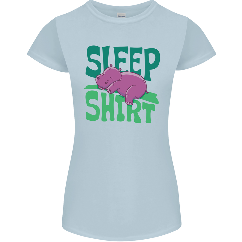 Hippo Sleep Shirt Sleeping Pajamas Womens Petite Cut T-Shirt Light Blue