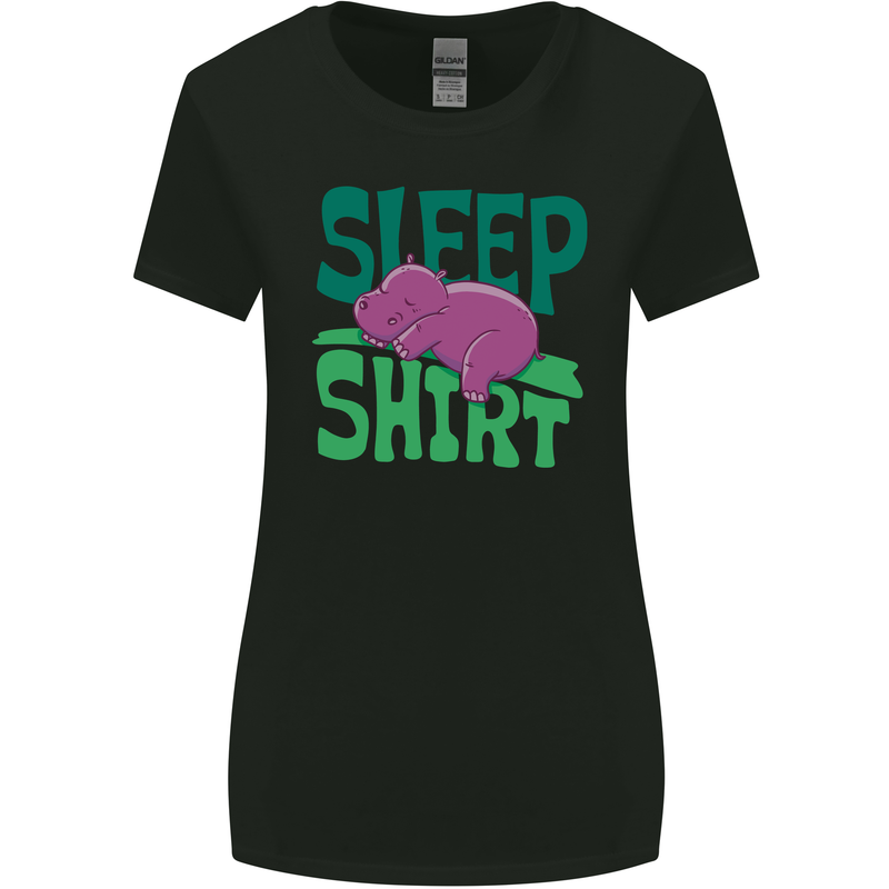Hippo Sleep Shirt Sleeping Pajamas Womens Wider Cut T-Shirt Black