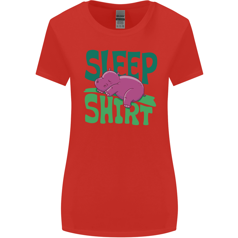 Hippo Sleep Shirt Sleeping Pajamas Womens Wider Cut T-Shirt Red