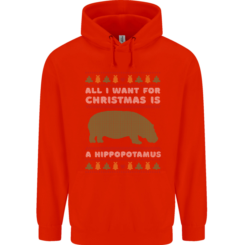 Hippopotamus Hippo Christmas Funny Childrens Kids Hoodie Bright Red