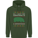 Hippopotamus Hippo Christmas Funny Childrens Kids Hoodie Forest Green